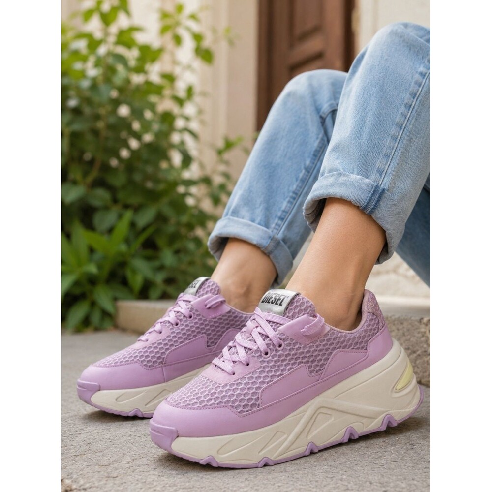 Diesel S-Herby LC Chunky Platform Sneakers Lilac Mesh Womens US 8 EU 38.5 Comfy